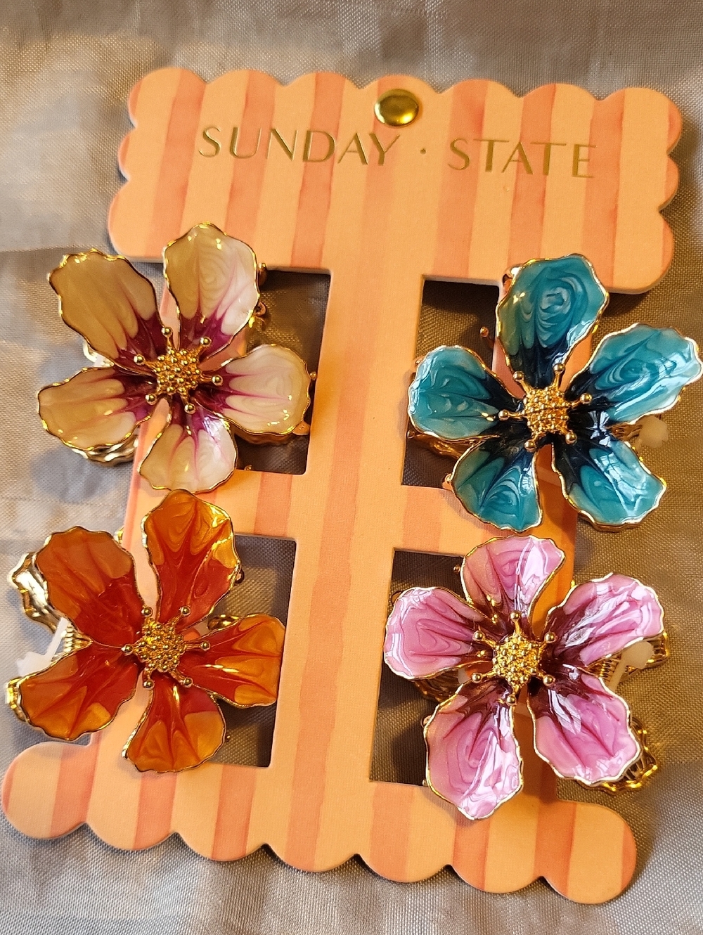 Sunday State Floral Enamel Hair Clips Violet, Teal, Orange, Cream